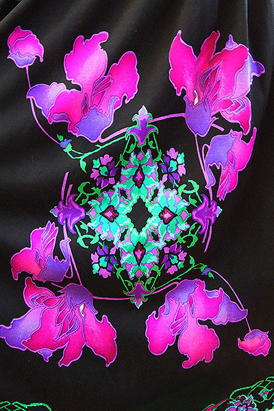 1960s Leonard Paris Orchid Print Silk Jersey Dress