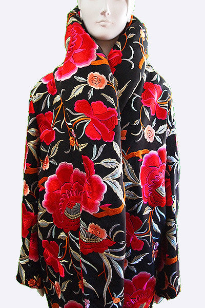 1980s Norma Kamali Embroidered Cocoon Coat