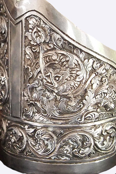 1920s Siam Thai Silver Repoussé Bracelet Cuff Pair