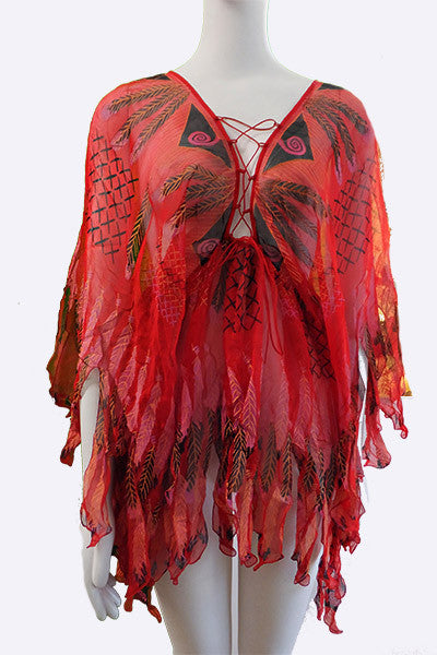 1970s Zandra Rhodes "Indian Feather" Hand Printed Tunic Top