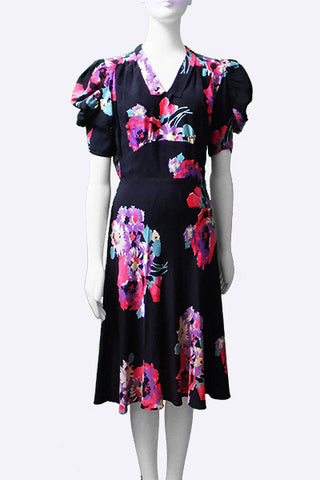 1940s Silk Floral Dress